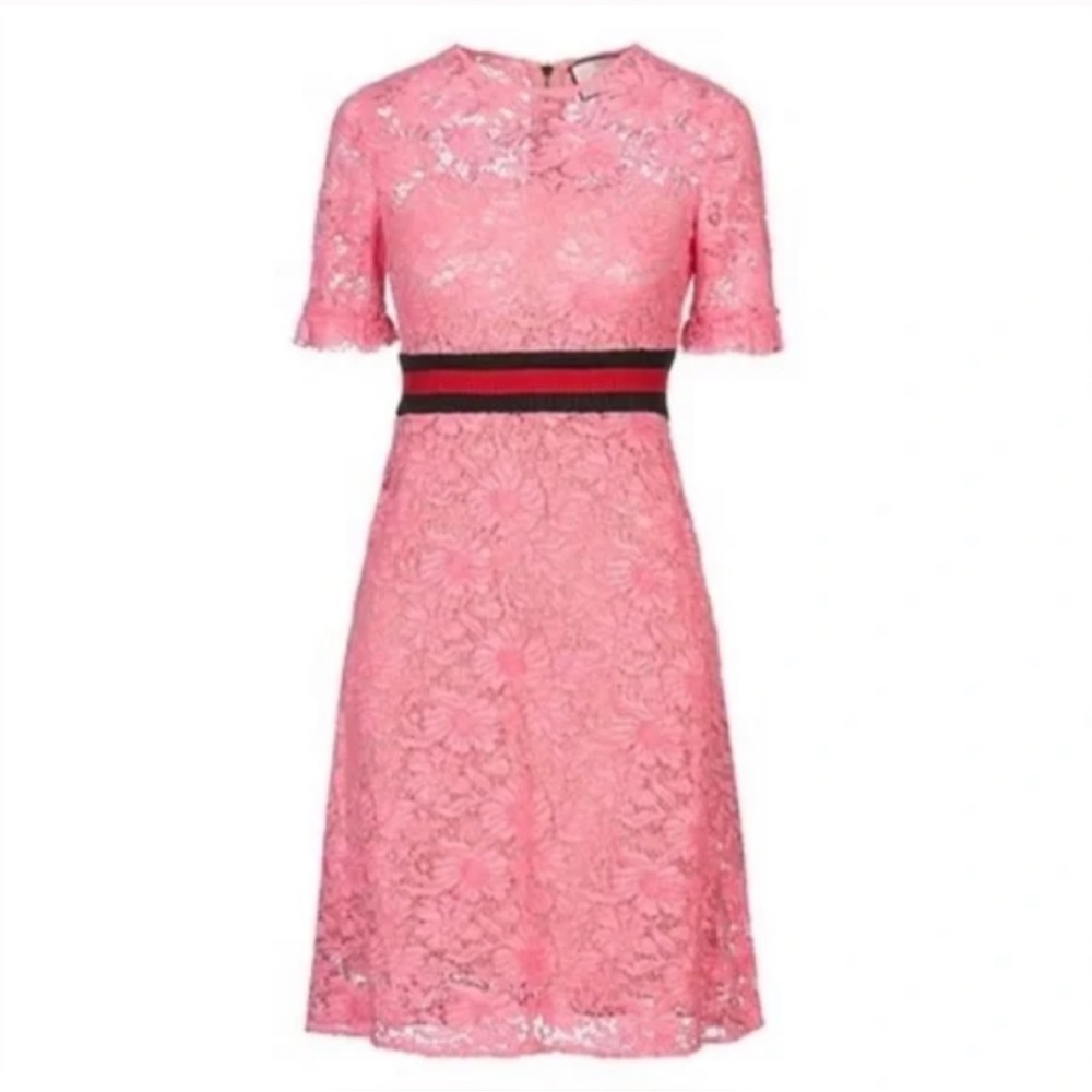 NWT Gucci Striped Floral-lace Dress